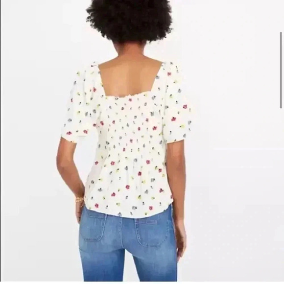 Madewell Floral Short Sleeve Ruched Button Up Top - Picture 2 of 6